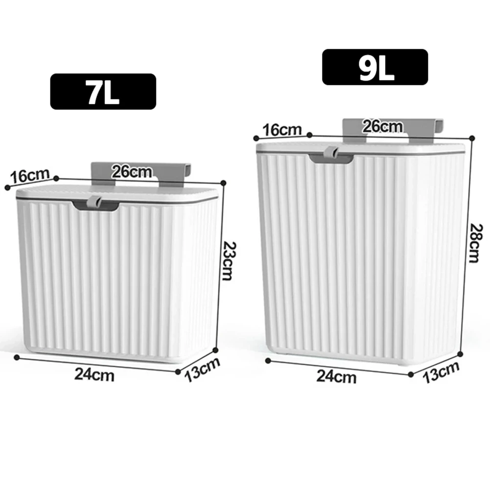 Wall Mounted Kitchen Trash Can Large Capacity Kitchen Garbage Cans with Lid Hanging Trash Bin for Bathroom Cabinet 9L