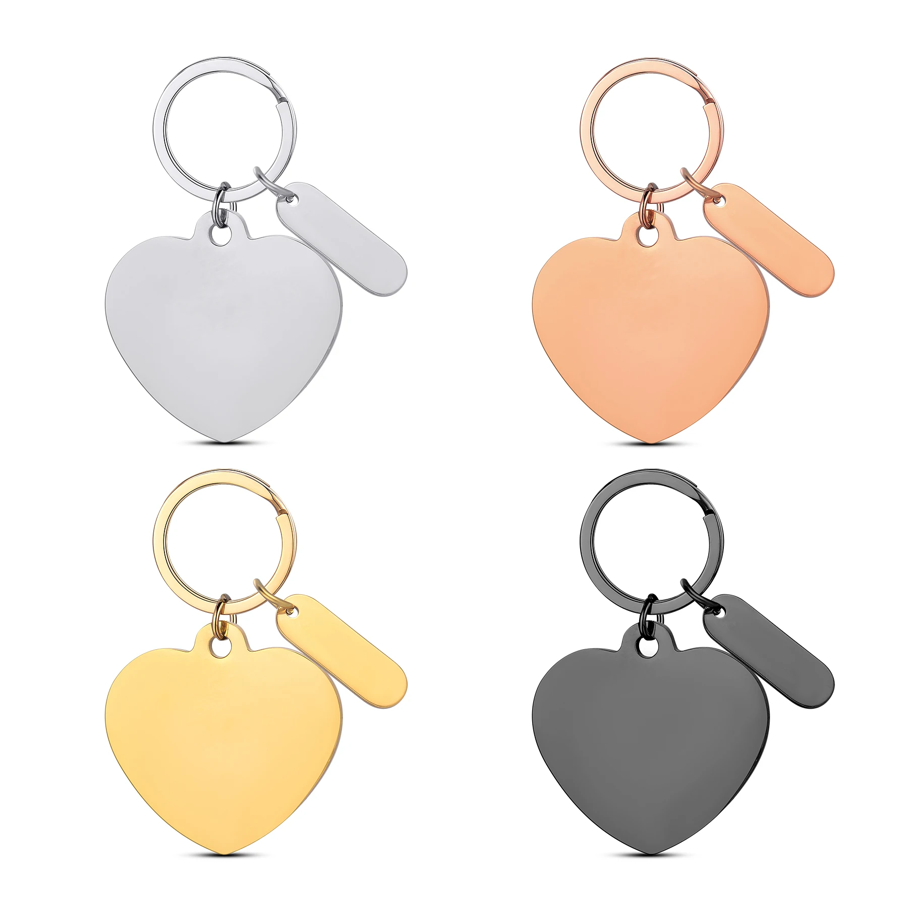 1Piece High Quality Stainless Steel Polished Heart Charms Keychains Blank Tags Key Ring Accessory Birthday Gift