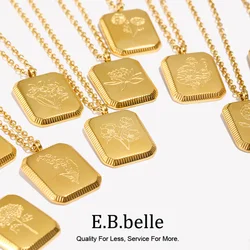 E.B.belle Design originale carino mese quadrato fiore Birthstone collane per le donne collana di fiori placcati in oro in acciaio inossidabile