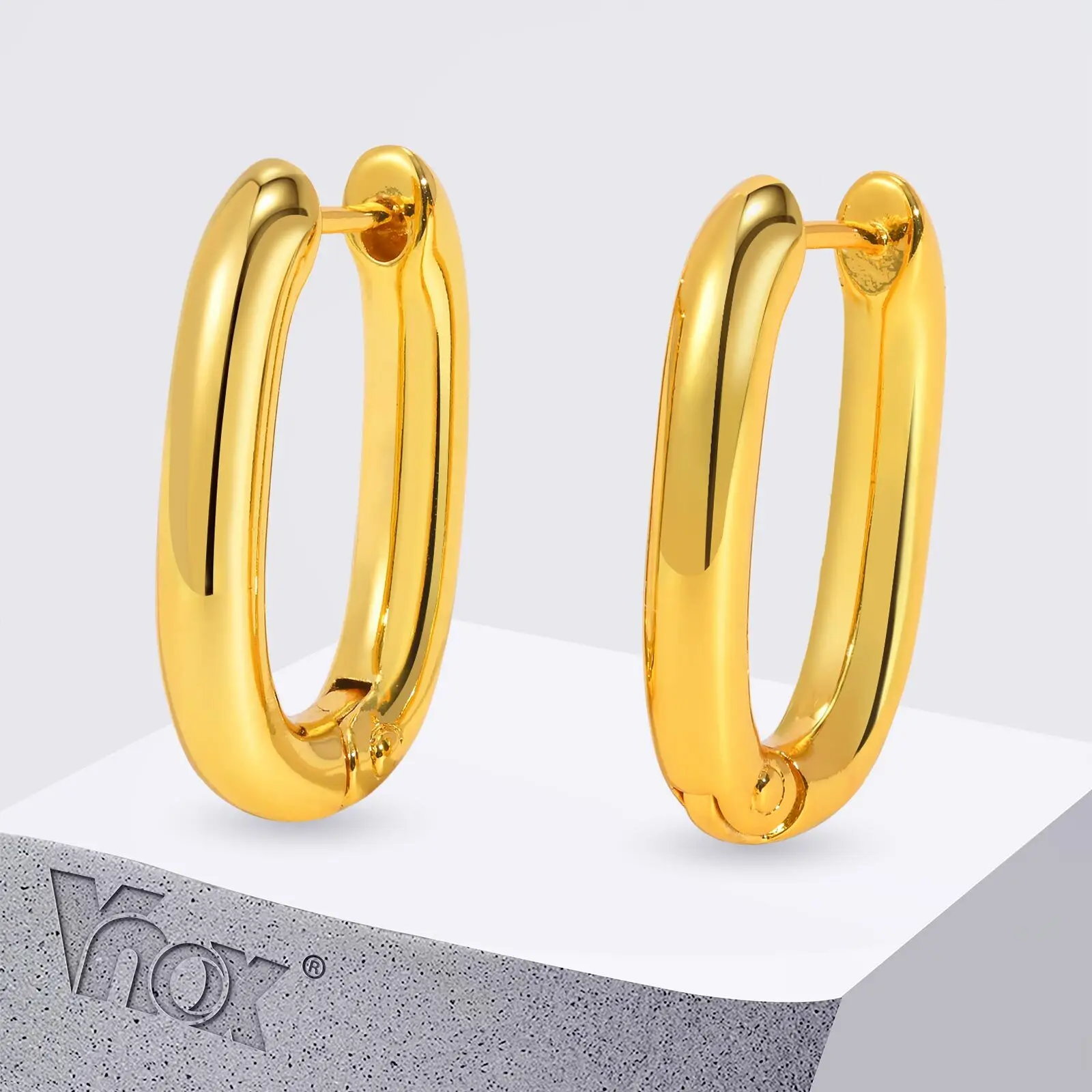 Vnox Fashion U-shape Hoop Earrings For Women, Gold Color Smooth Metal Luxury Rectangular Earrings, Female Jewelry Wholesale