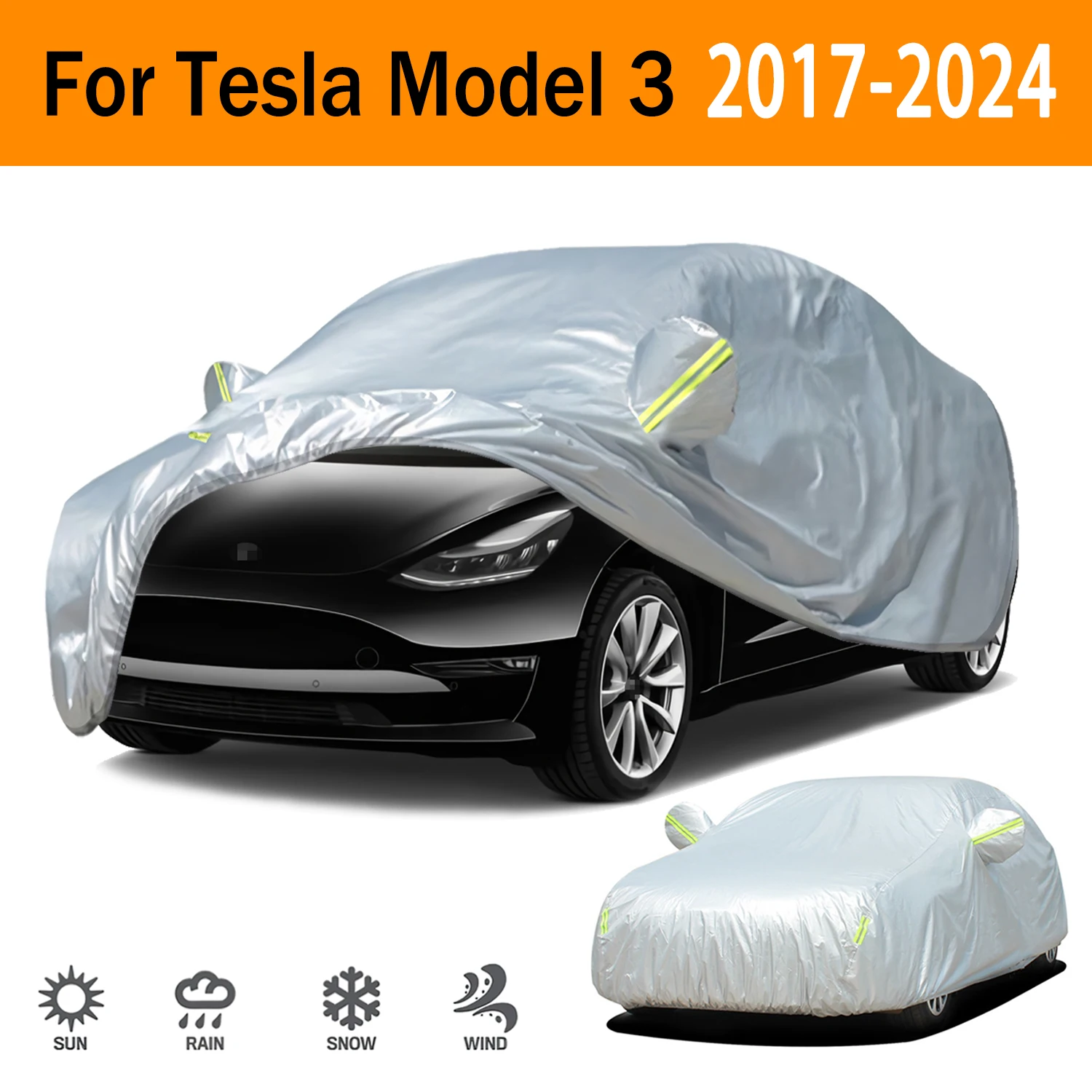 190T Car Cover Protection Sunscreen Heat Insulation Dust Resistant Scratch For Tesla Model 3 2017-2024 Car Exterior Accessories