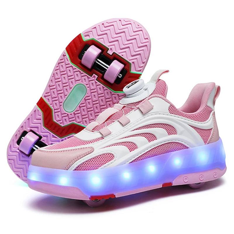 Kids Roller Shoes 4 Wheels LED Colorful Girls Boys Roller Skates Sneakers Can Charge Children Party Birthday Christmas Gift