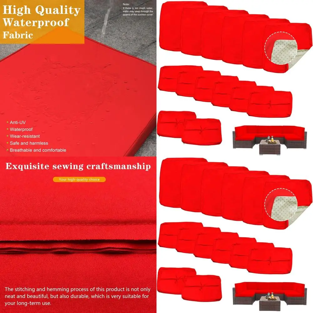 

Набор из 14 водонепроницаемых чехлов для уличных подушек с застежкой-молнией - красные