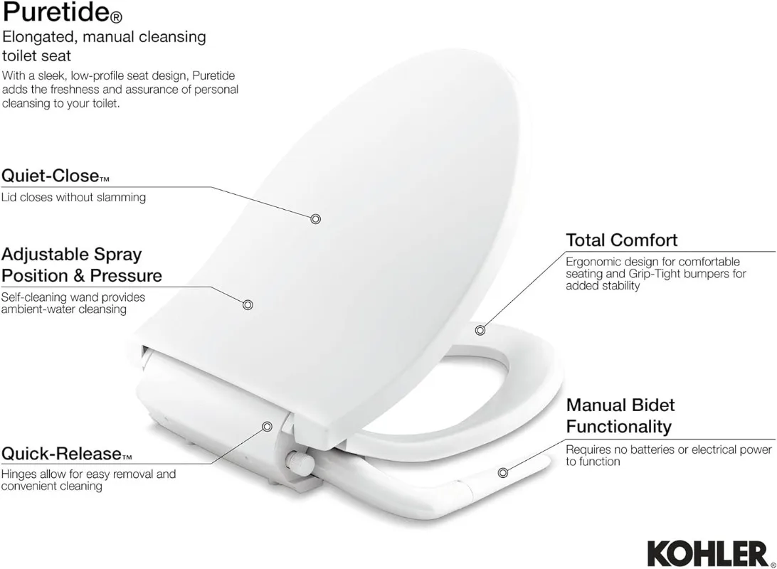 Kohler-水中トイレシート、既存のゆっくりのための非電動歯ブラシ、調整可能なビデスプレー、5724スパン再洗浄m250