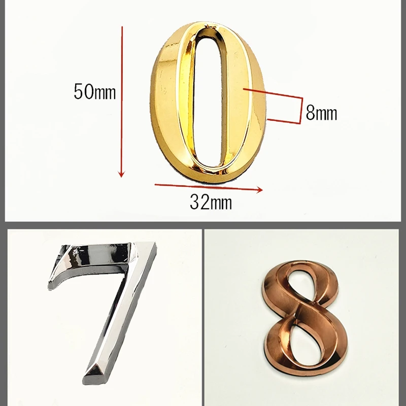 5cm 3D Silver Plastic Numeral House Number Sign Plating Gate Digits Tag Hotel Home Sticker Address Door Label Plaque Sign #0-9