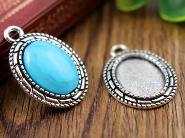 10pcs 13x18mm Inner Size Antique Silver Plated Black Bronze Simple Cameo Cabochon Base Setting Charms Pendant Necklace Findings