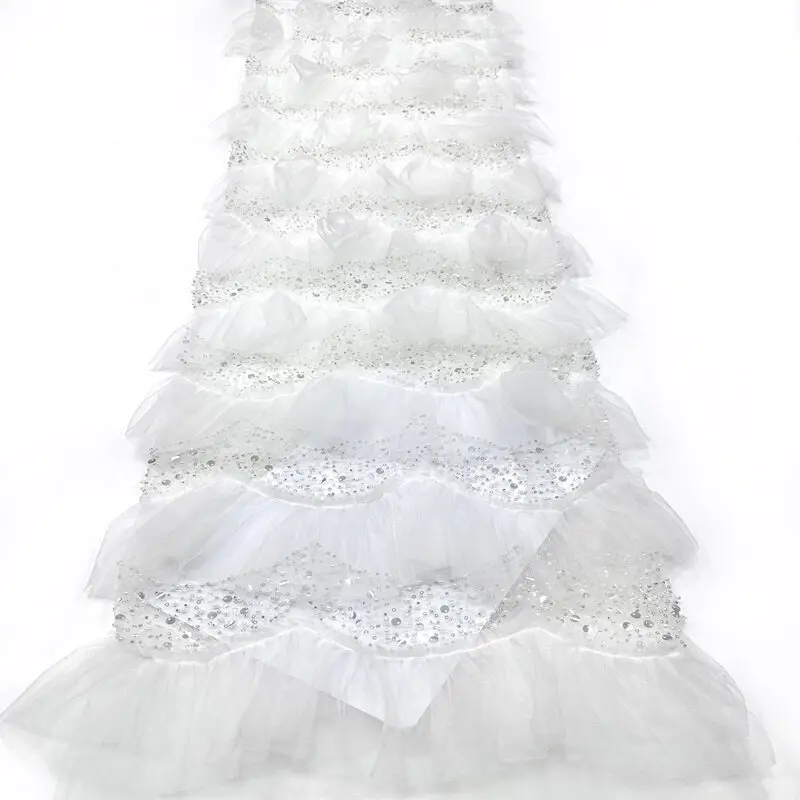 2026 Nigerian Bridal Wedding Party Dress 3D Tulle Lace Fabric High Quality French Mesh Lace African Beaded Sequins Lace Fabric 3