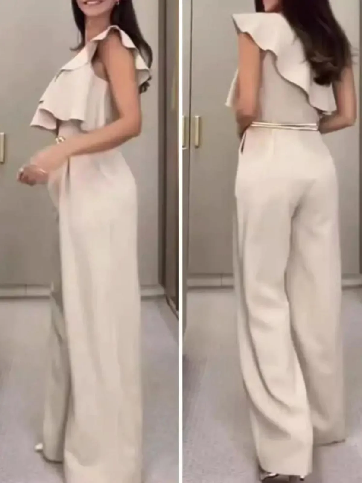 ارتفاع الخصر واحد oulder لوتس لو بذلة الشارع Sle عارضة السراويل عالية الخصر واسعة الساق دعوى ألياف البوليستر سستة...