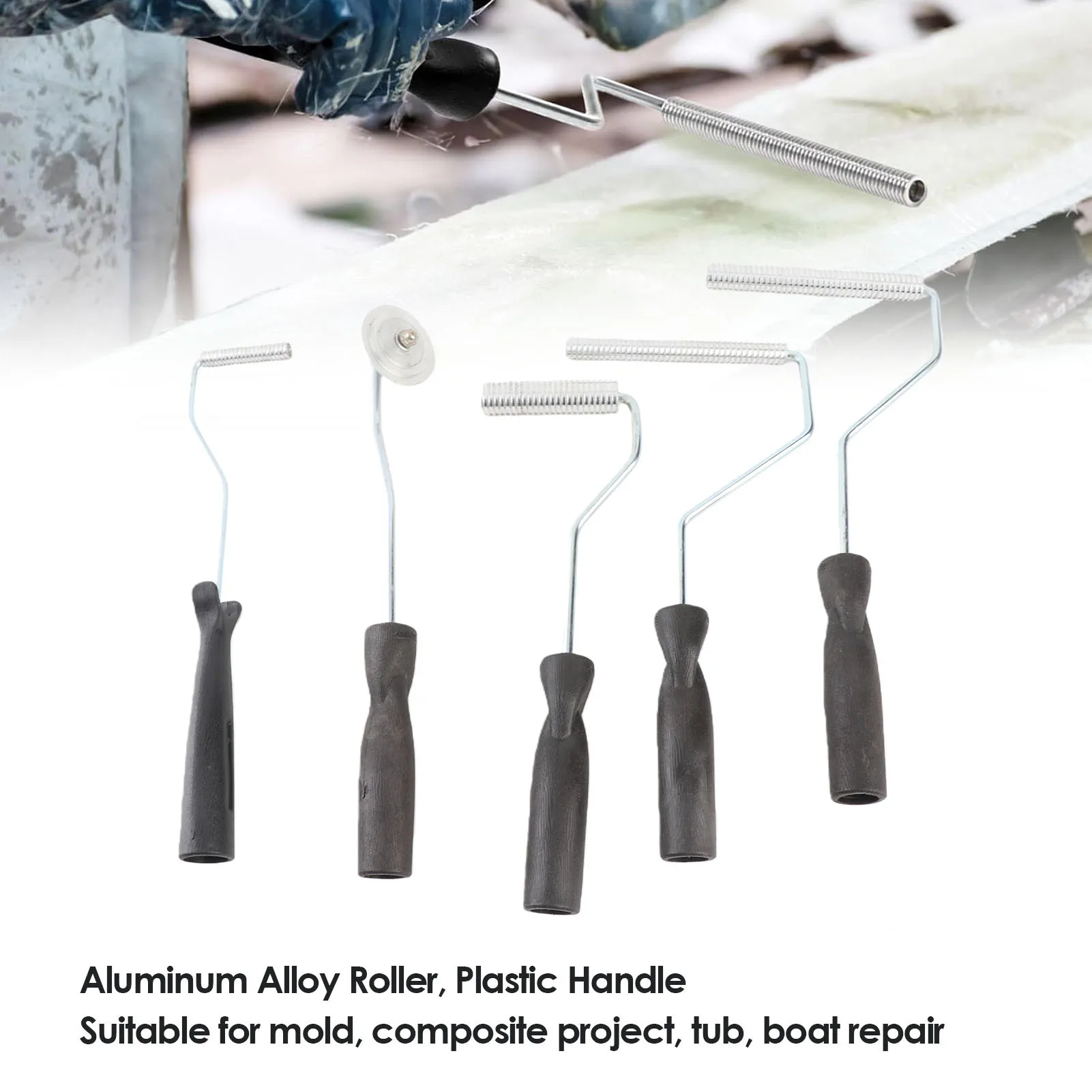 

5PCS Fiberglass Laminating Rollers Aluminum Head Bubble Paddle Tool Kit for Mold Resin Composite Projects Bathtub Boat Repair