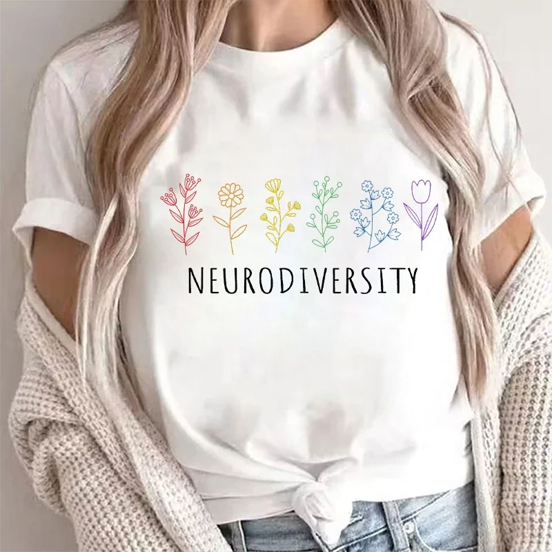 Autism Awareness T Shirt Neurodiversity Graphic T-shirts Fashion Crew Neck Short Sleeve T Shirt Autism Mom Clothing for Women