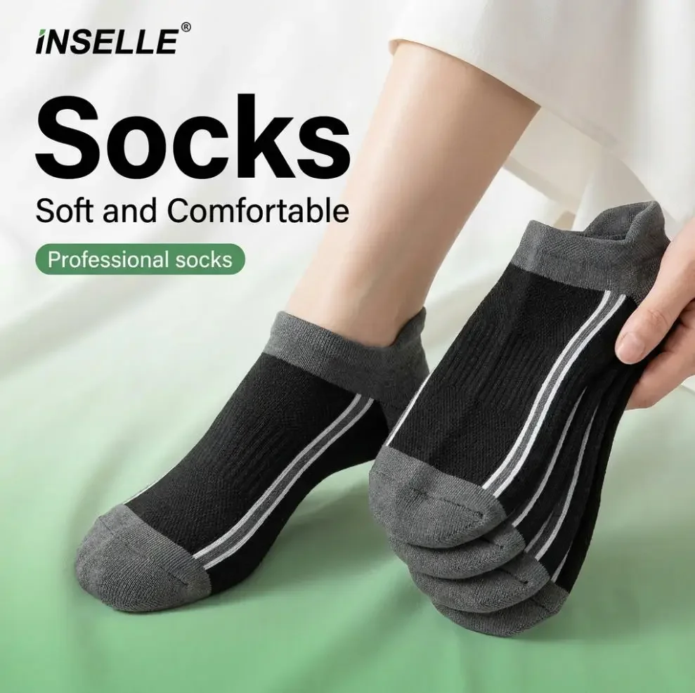 Color Block Striped Heel Support No Show Sports Socks Men, Breathable Mesh Non Slip Moisture Wicking All