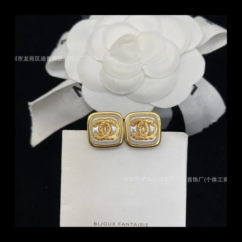 أقراط مزدوجة السكر للنساء، زوج مربع أسود أنيق مع ملصق المد #3