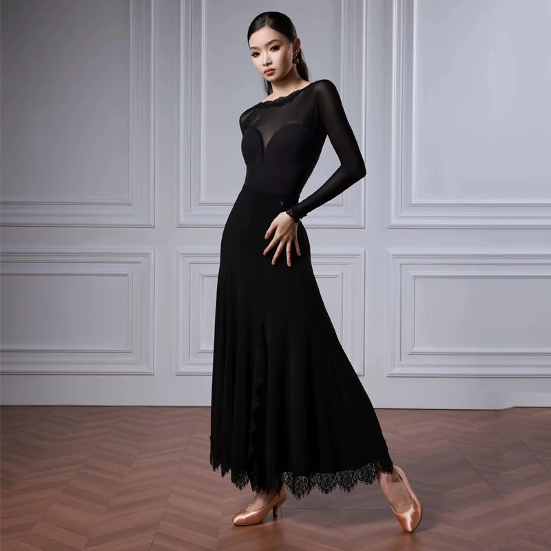 Black Backless Latin Top Mdoern Dancing Skirt Women Waltz Ballroom Dance Competition Costume Adults Latin Dance Clothing SL16694