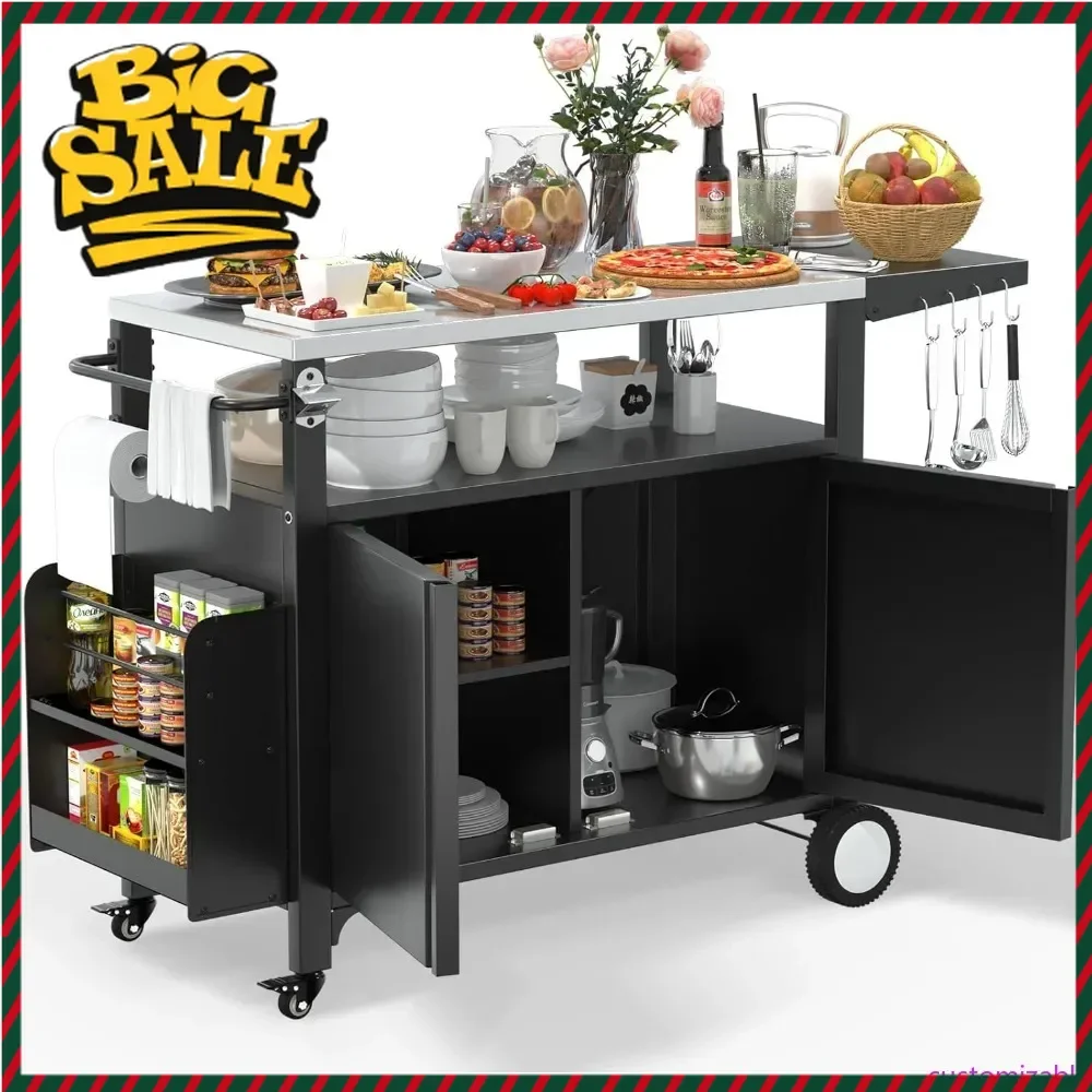 

Hot salesWeatherproof XL Outdoor Kitchen Cart with Foldable Stainless Steel Top and Mobile BBQ Features