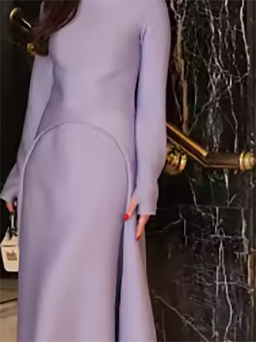 Women Fashion Splicing Hight Waist Evening Dress Casual Draped Solid Long Dresses Ladies Elegant O-neck Long Sleeve Party Dress