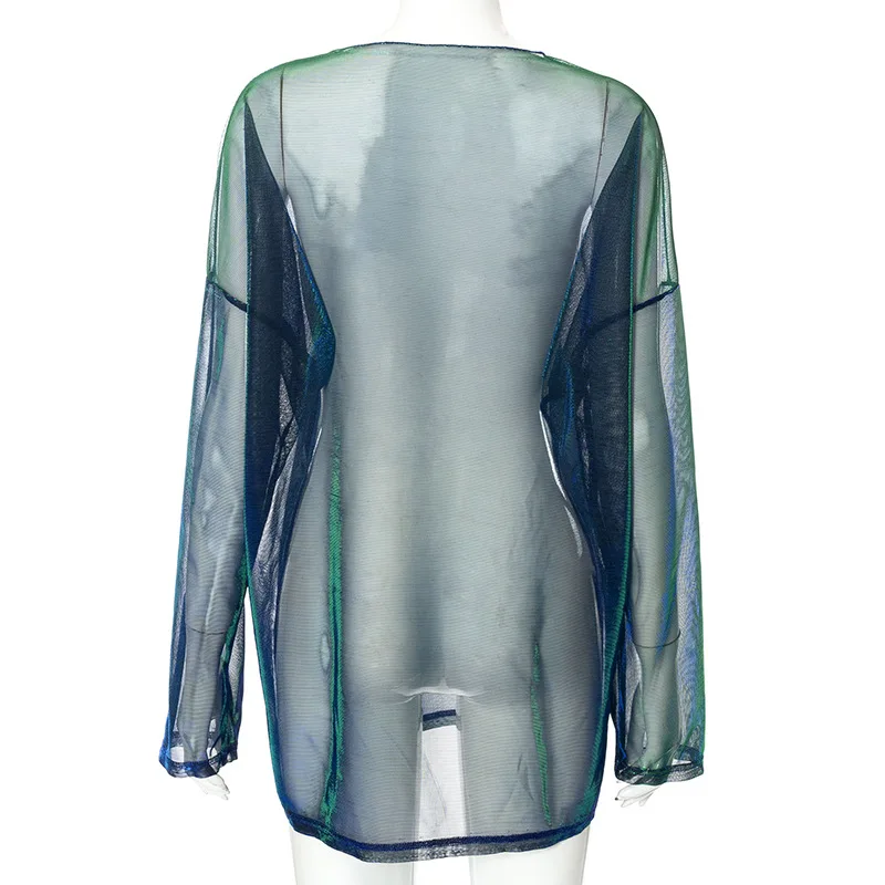 Solid See Through Tshirt Women Sexy Tops O-Neck Long Sleeve T Shirt For Women Clothing Club Y2k Aesthetic Egirl Tees