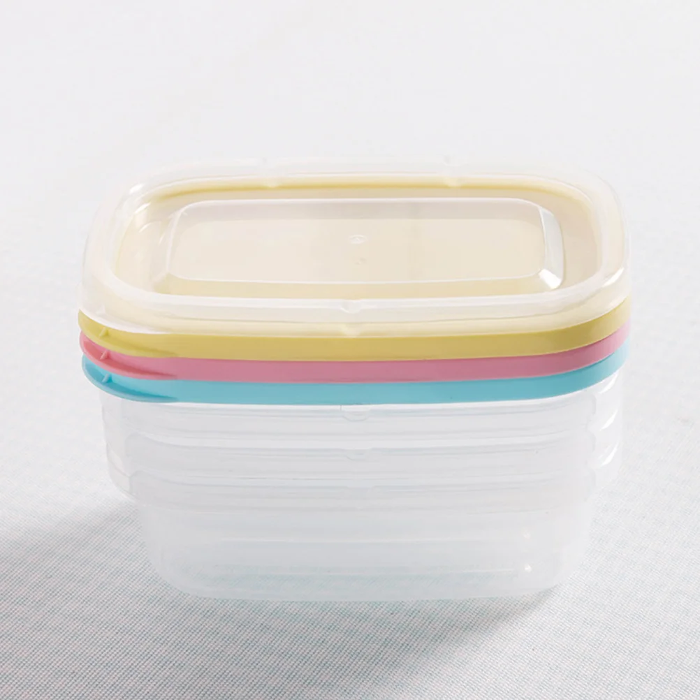 

4pcs 200ml Mini Plastic Crisper Rectangular Food Container Kitchen Sealed Box for Refrigerator Microwave Oven ( Color)