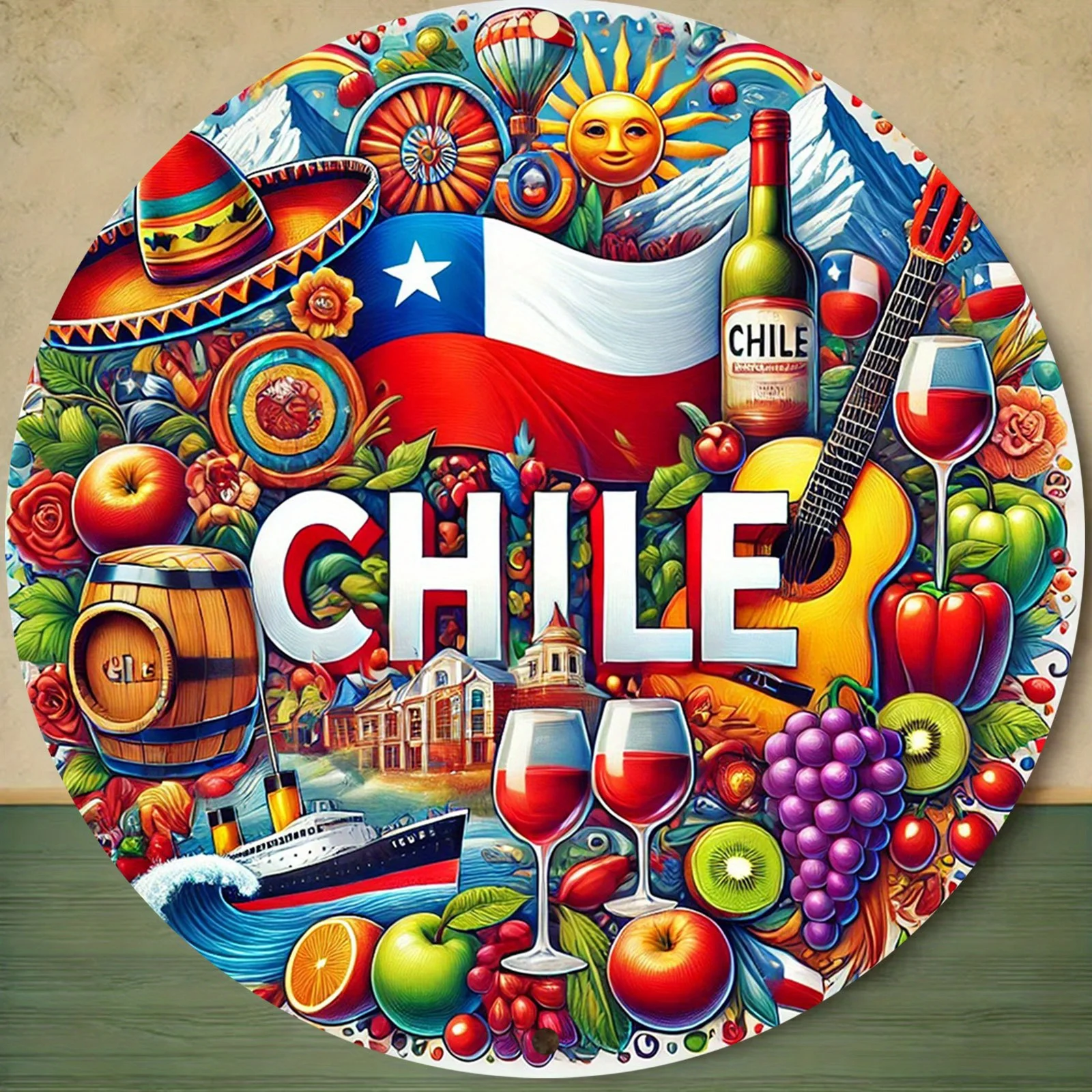 2D Flat, 1pc 2D Flat Print 20x20cm Metal Iron Sign 2D Flat, 2D Plane, Chilean Style Picture   Wall Artwork, 8x8 Inch Metal Plaqu