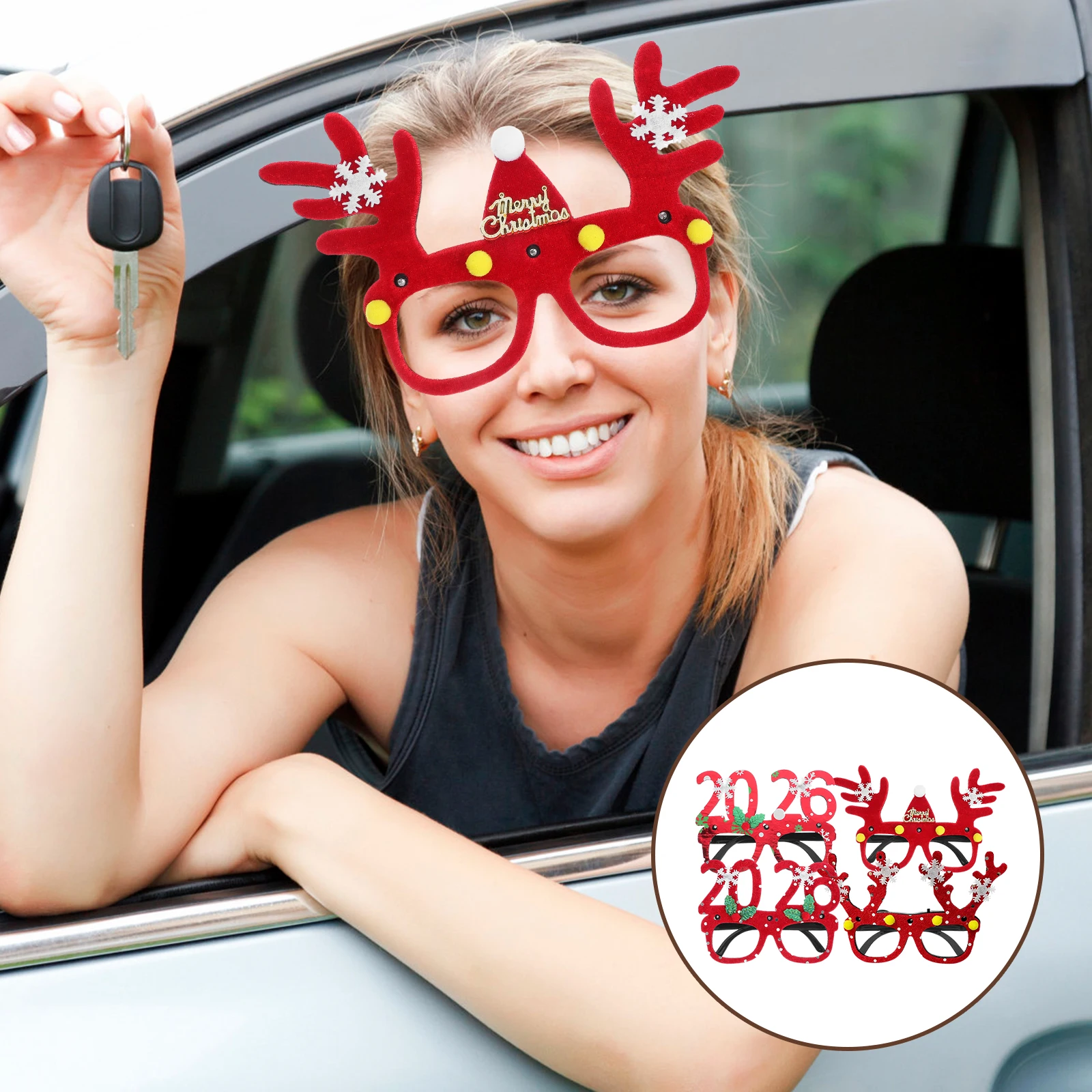 

4Pcs Christmas LED Glasses Frames Reindeer Antlers Santa Hat Xmas Party Eyewear Glitter Holiday Photo Props Reindeer Glasses