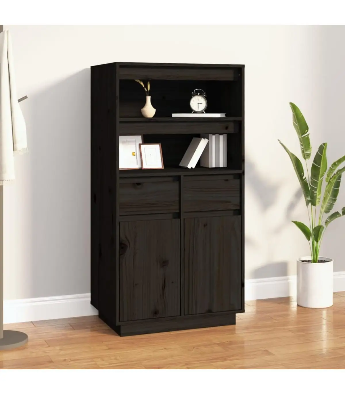 60x40x116,5 cm Black Pine solid wood high sideboards