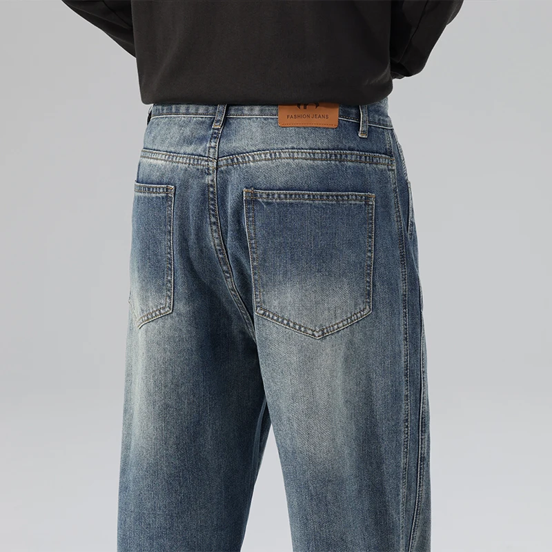 2024 Autumn New Baggy Jeans Men\'s Straight Casual Vintage Streetwear Trousers Male Brand Fashion Elasticity Denim Pants