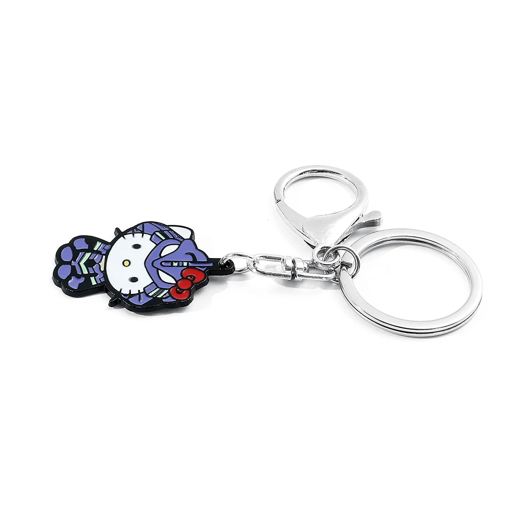 NEON GENESIS EVANGELION Mecha Helo Kitty Enamel Key Chain Men Women Fashion Jewellery EVA-01 Keychain For Girls Accessories