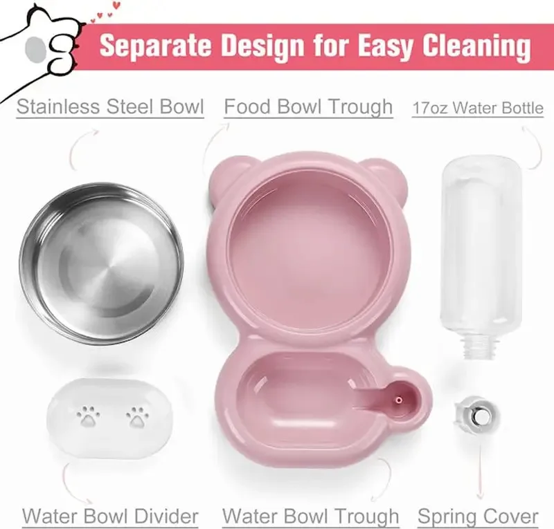

Double Bowl Pet Feeder Set - Automatic Water Dispenser Bottle for Cats & Dogs (Complete Feeding & Hydration Station)