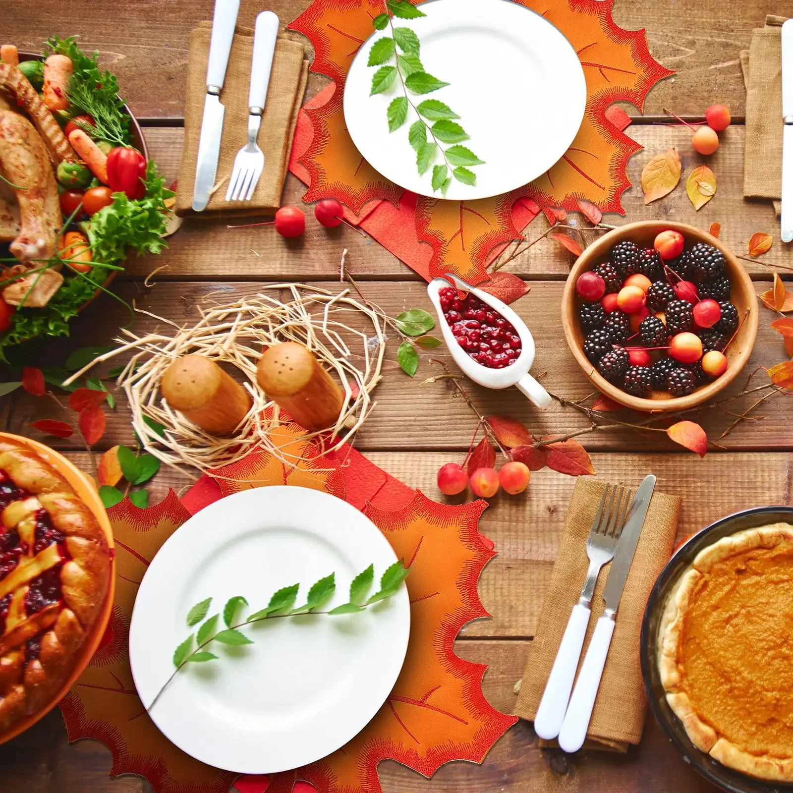 Thanksgiving Fall Maple Leaf Placemats Harvest Autumn Placemats Embroidered Washable Leaves Table Mats for Home Table Decor