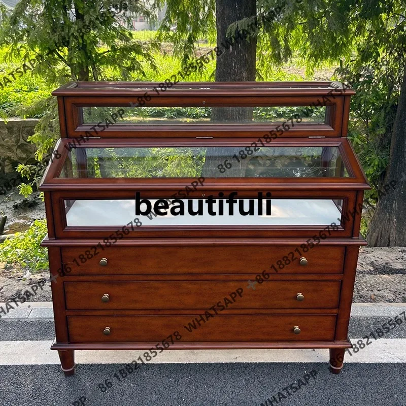 

Medieval piano display cabinet, all solid wood retro nostalgic display cabinet, jewelry storage cabinet