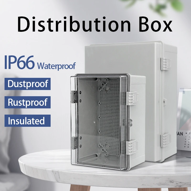 IP66 Waterproof Plastic Wire Junction Box ABS Outdoor Electronic Instrument Gray/Transparent Cover Distribution Box Enclosure