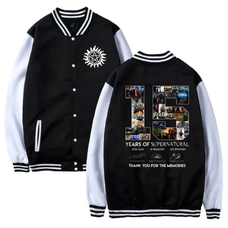 2024 Hot Arrival USA Movie Tv Series Supernatural 15 Years Anniversary Unisex Basketball  Jacket  Hoodies Polyester Coat Tops