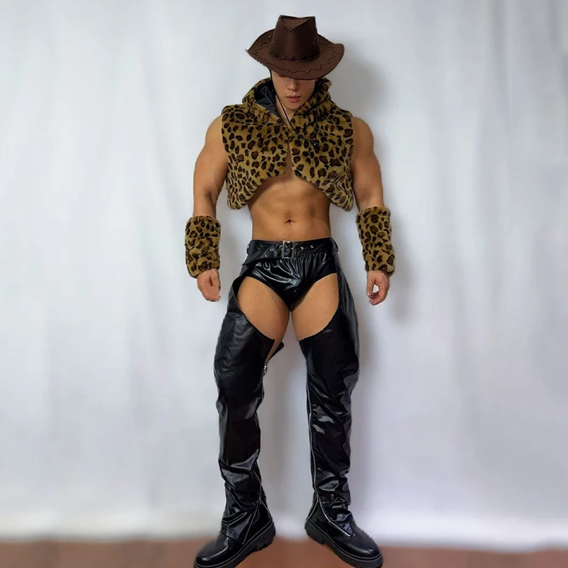 زي أداء رعاة البقر الغربية للرجال ملابس عرض مسرحي بني منفوش سراويل سوداء Gogo عرض الحفلات ملابس الهذيان ملابس الجاز 4025 #4