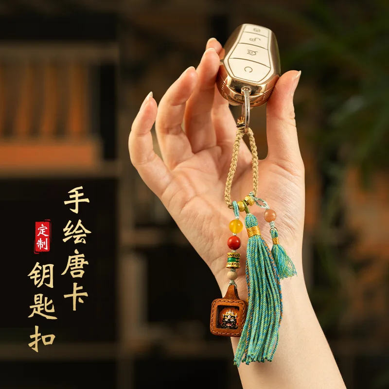 2026 Chinese Trend Hand-Painted Small Tibetan Thangka Keychain Bag Hanger Zakiram Green Tara Mahakala Amulet Decor Accessory
