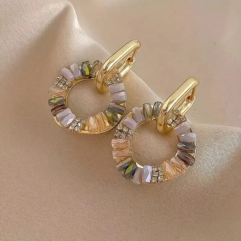 ZAKOL Elegant Rhinestone Zircon Drop Earrings Golden Circle Dangle Earrings for Women Simple Fashion Round Earring Jewelry image 4