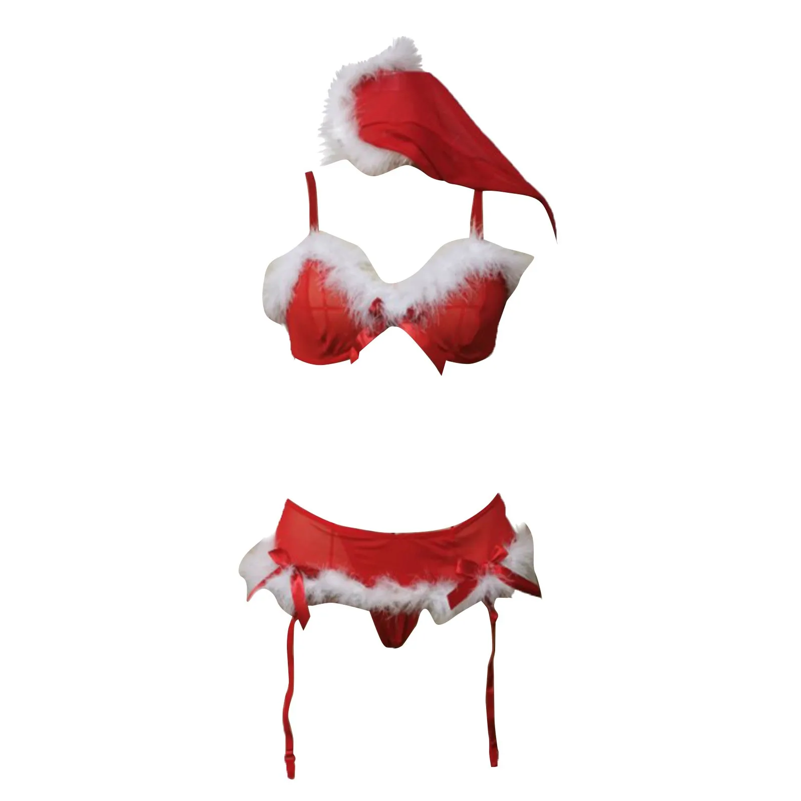 Women Sexy Christmas Lingerie Cute Girls Bow Garter Belt Leg Loop Separate Two-Piece Underwear Set Comfortable Erotic Lingerie