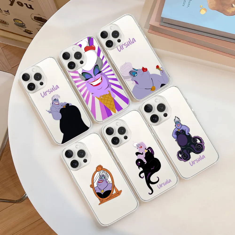 Phone Case for iPhone 11 12 13 14 15 16 Max Pro Plus Transparent Soft Shell MINISO Ursula Villains