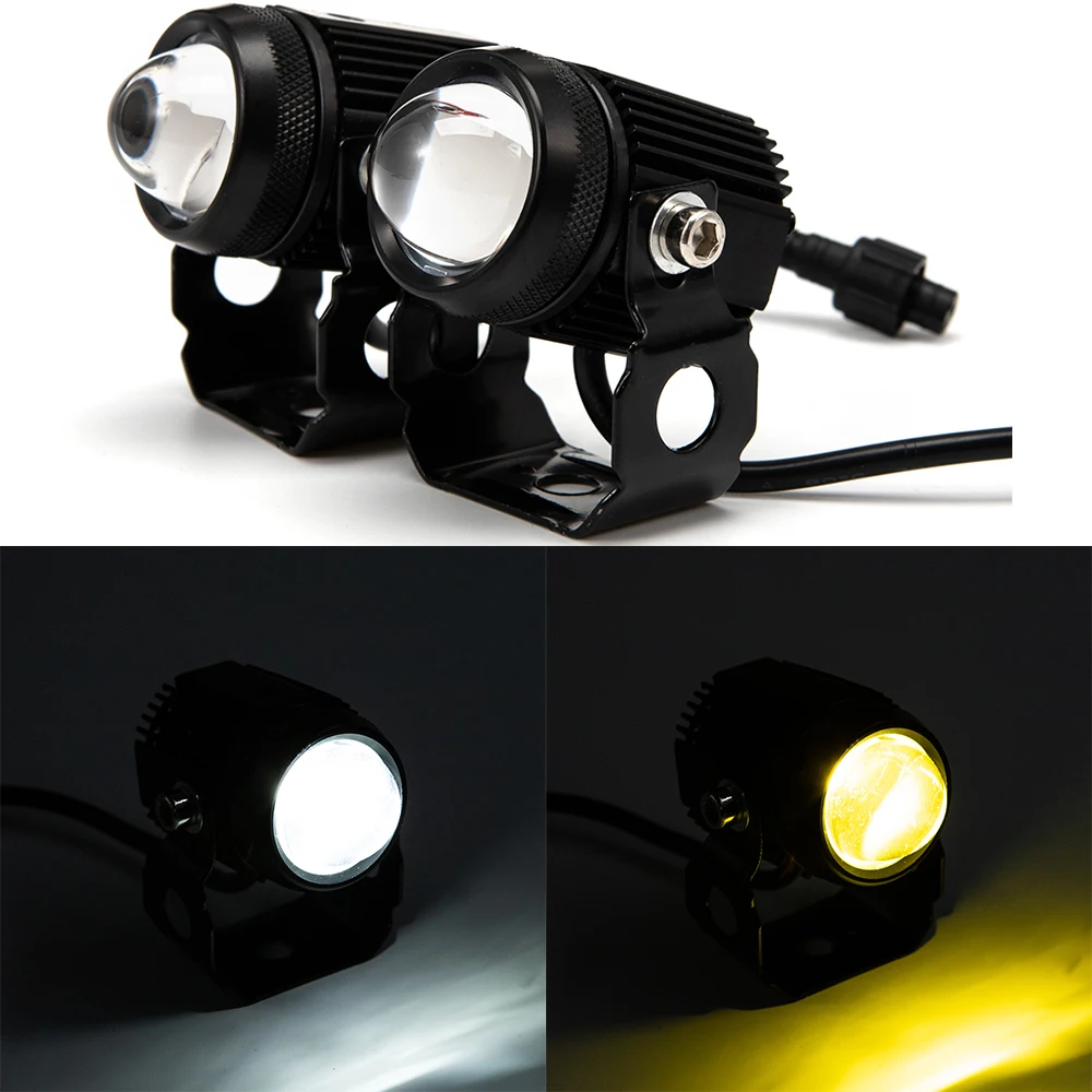 60W Motorcycle LED Spotlight Headlight Spot Fog Lamp Moto Dual Color LED Lens Hi/Low Beam Driving Lights Auxiliary Light 9-80V