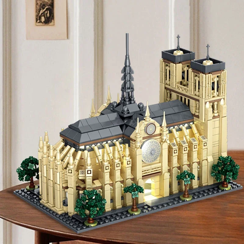 1757PCS Notre Dame De Paris Modular Buildings with Light MOC Architecture Splicing Assembly Building Blocks Brick Puzzle Toys