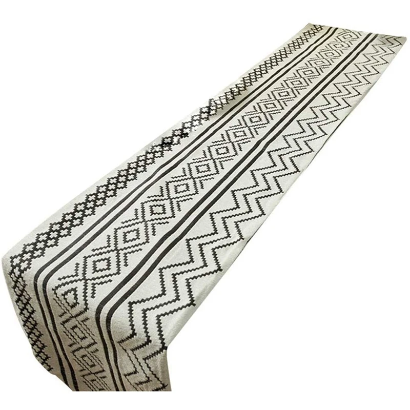 

Braided Table Runner Set With Tassels, Black And White Table Runner Geometric Ta Retail