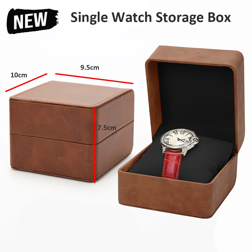 Schwarze Einzeluhr-Geschenkbox mit Kissen, PU-Leder, Armbanduhr-Vitrine, Organizer für Herren, Clamshell-Uhrengehäuse aus PU-Leder