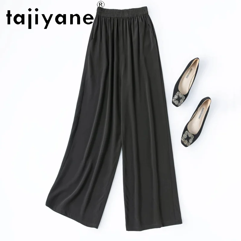 

TAJIYANE 100% Real Mulberry Silk Pants for Woman Khaki Green Baggy Pants Casual Wide Leg Trousers Summer Women Clothes 2026 바지
