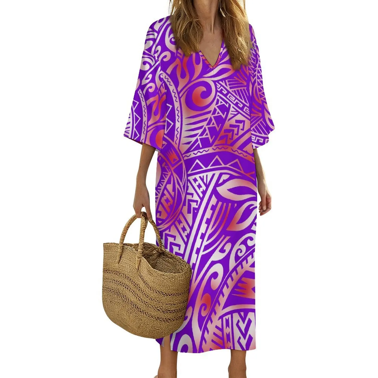 فستان نسائي بولينيزي بتصميم قبلي مصنوع حسب الطلب مطبوع صيفي بأكمام قصيرة أنيق وفضفاض ومريح #4