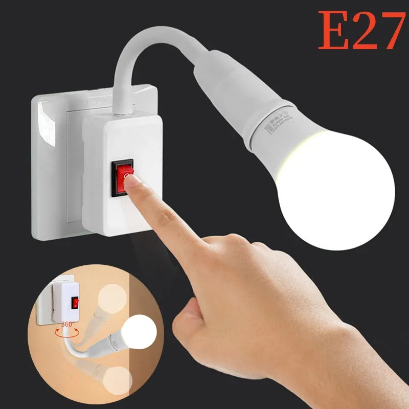 Tomada Suporte da lâmpada com interruptor, UE, EUA, UK Plug, Economia de energia, Lâmpada de mesa LED Base, E27 Base de luz