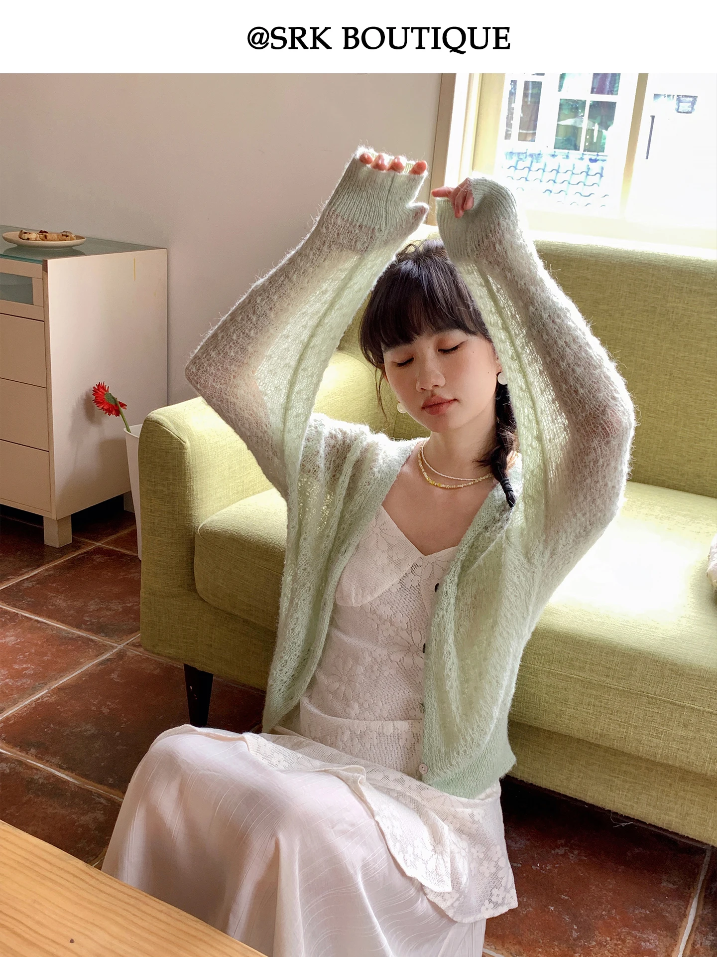 

SRK een V-Ne Knitted Sweater Lazy Casual Sle Long Sve Spring Summer New Arrival Women's Cardigan Breathable Soft Pol...