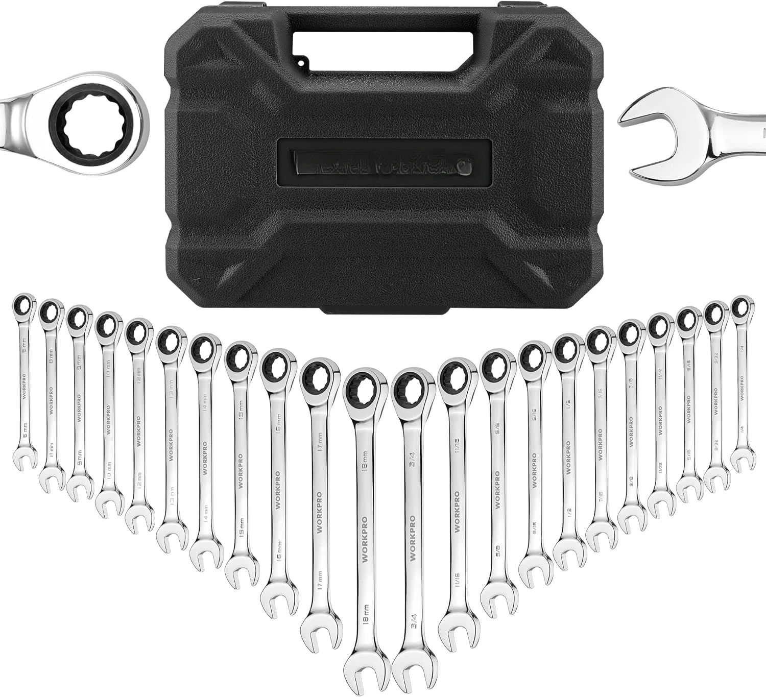 

22-Piece Ratcheting Combination Wrench Set, 72 Teeth, Combo Ratchet Wrenches Set with Organizer Box, Metric 6-18mm SAE 1/4-3/4"