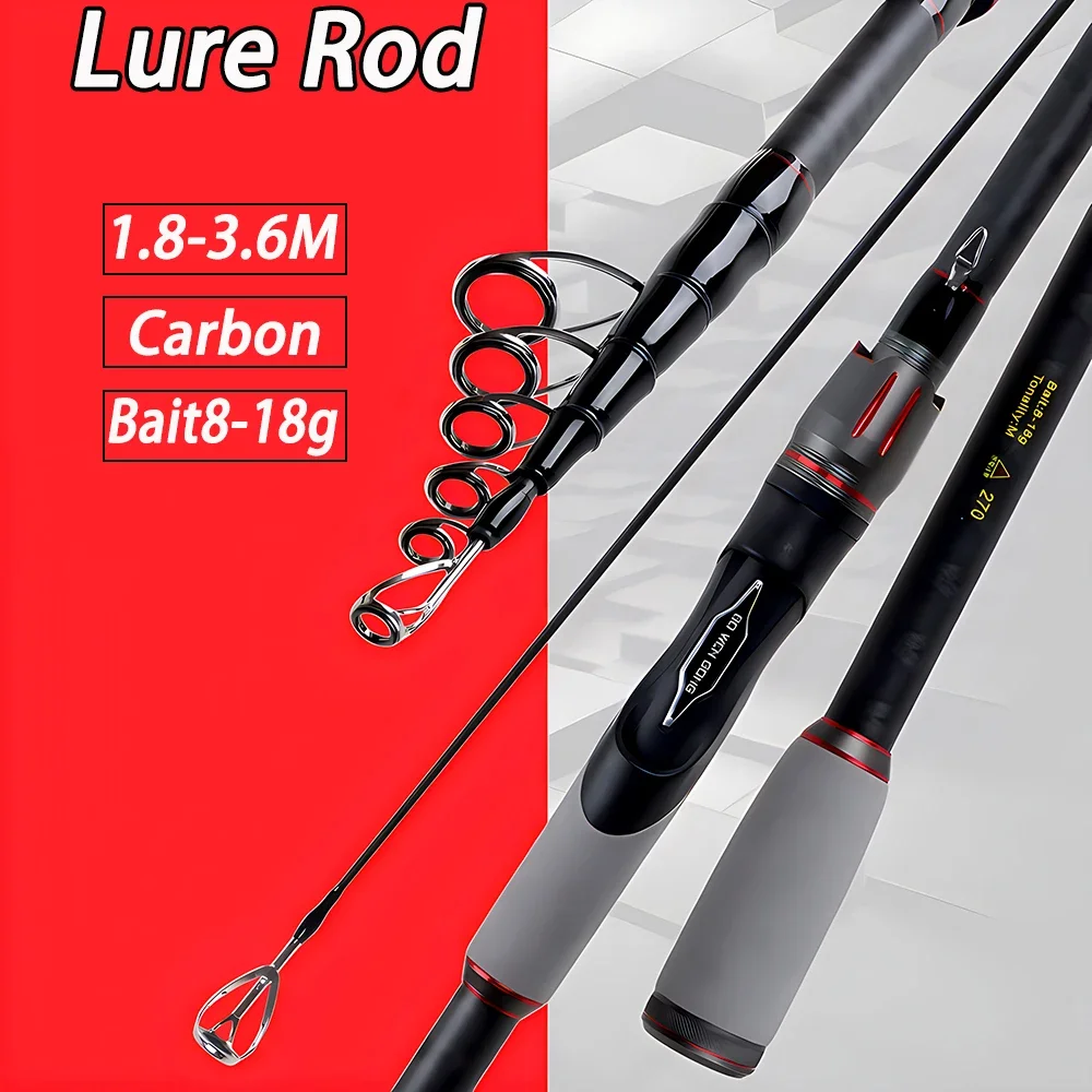 1.8-3.0m M Fast Power Telescopic Fishing Rod 6-7 Sections Mini Portable Baitcasting Pole with EVA Handle Lure Weight 8-18g Pesca