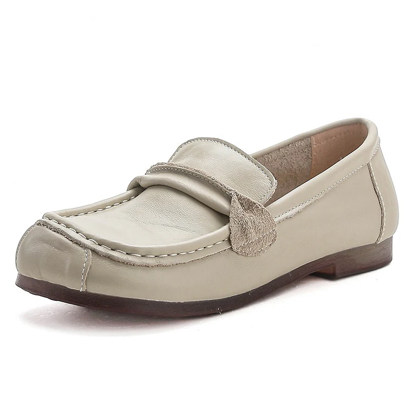 

2026 New Women's Cowhide Leather Penny Loafers Low Heel Slip On Flats Soft Breathable Casual Ladies Walking Shoes Zapatos Mujer