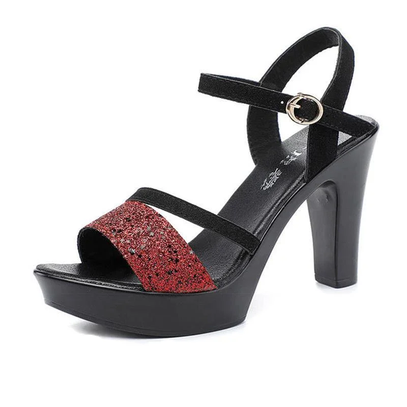 Large Size 34-43 Women Fish Mouth Platform High Heels Sandals Summer Shoes Fashion Sequins Buckle Wedges Party Shoes Woman 2023