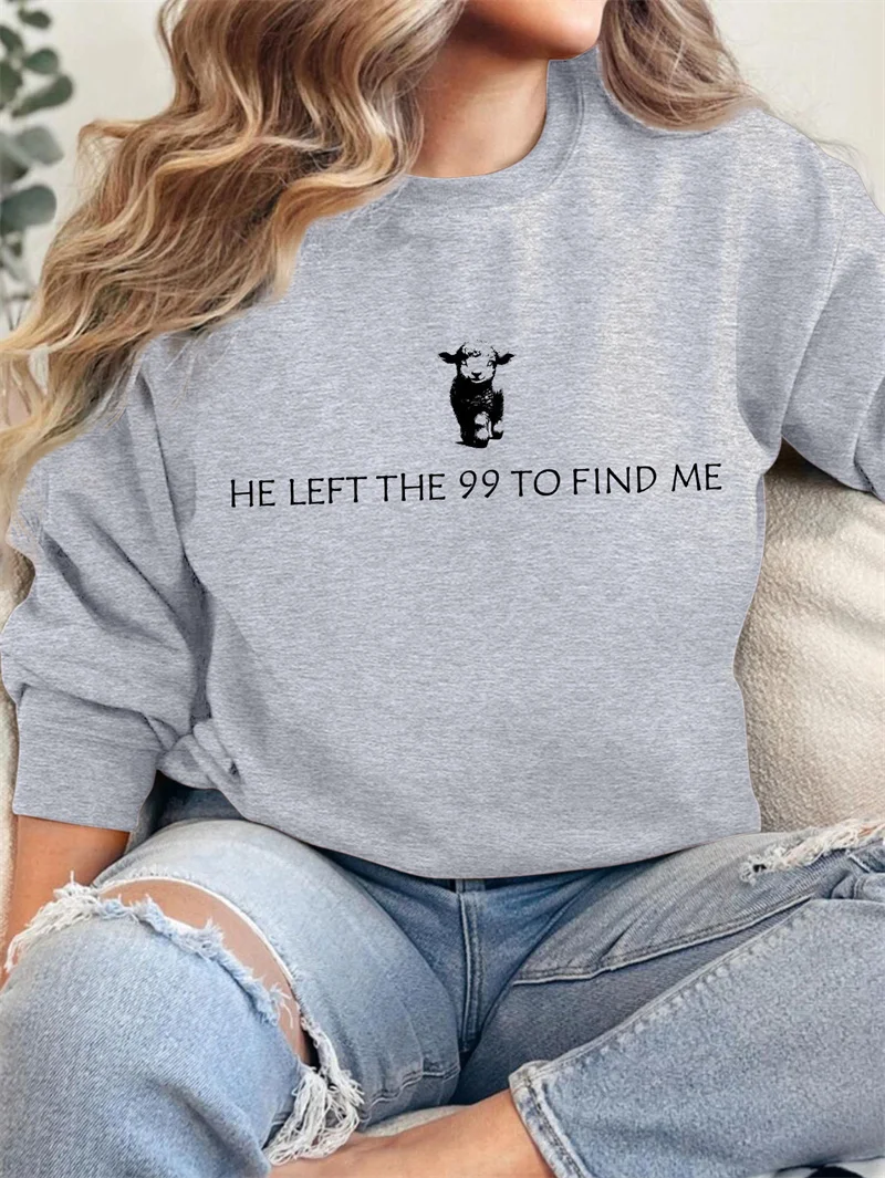 New autumn/winter cotton women's wear he left the 99 to find me lovely print vintage round neck cowhead fleece hoodie