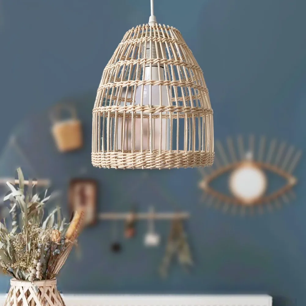Chinese Wicker Rattan Wave Pendant Light modern Rustic Art Hanging Lamp Living Room Dining Room Balcony Home Decor Light Fixture